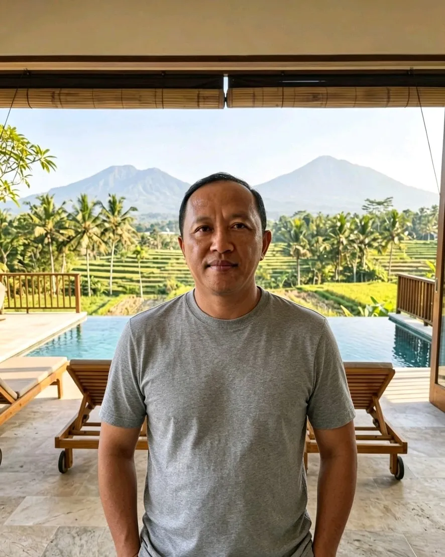 Gede, master craftsman, in the Ubud Atelier furniture workshop in Kerobokan, Bali