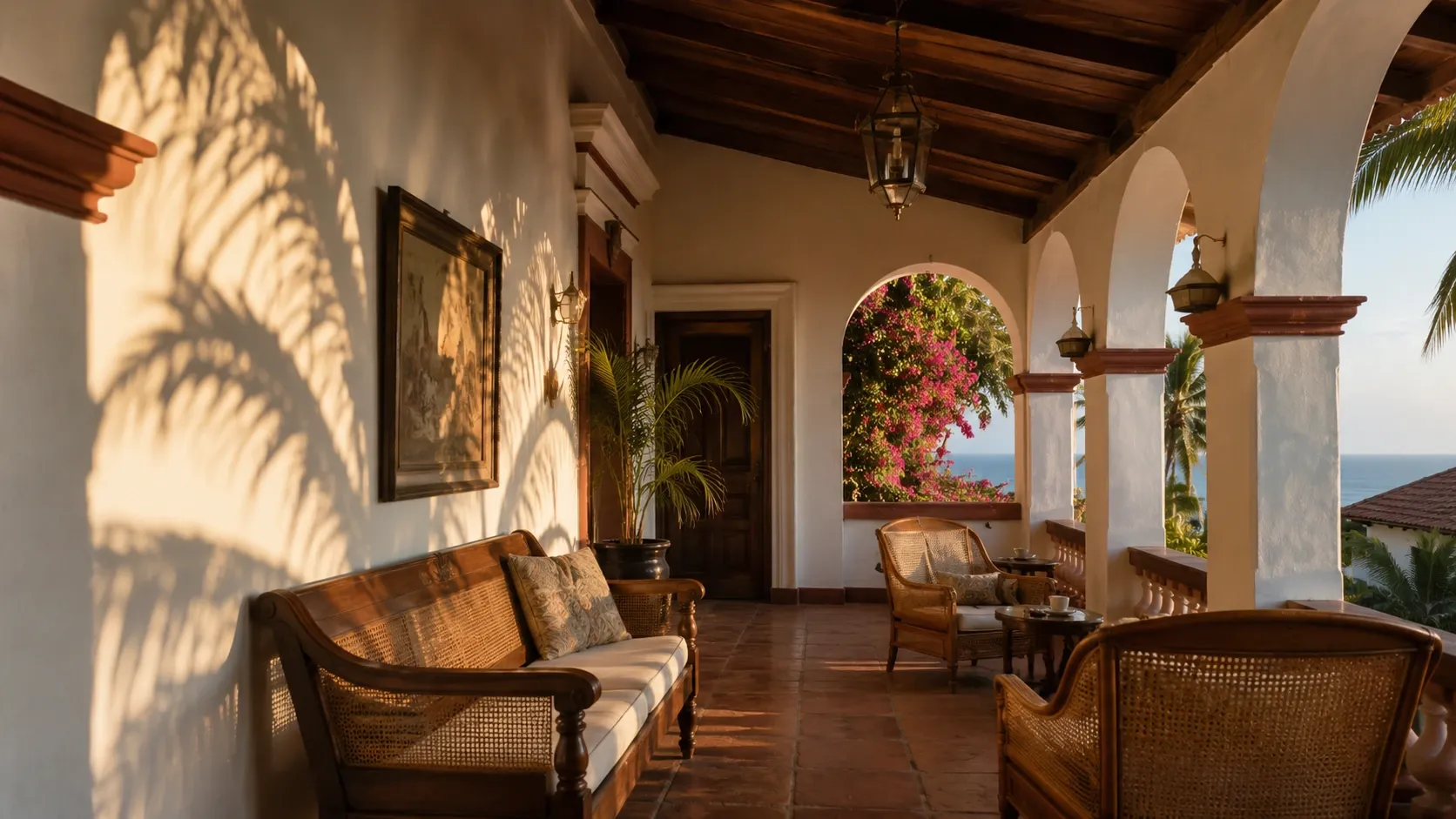 Goa Indo-Portuguese villa veranda, Bali furniture delivery to South Asia via Mormugao