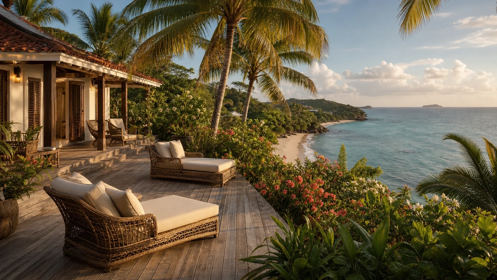 Mustique private villa, bespoke Bali furniture delivery via Saint Vincent