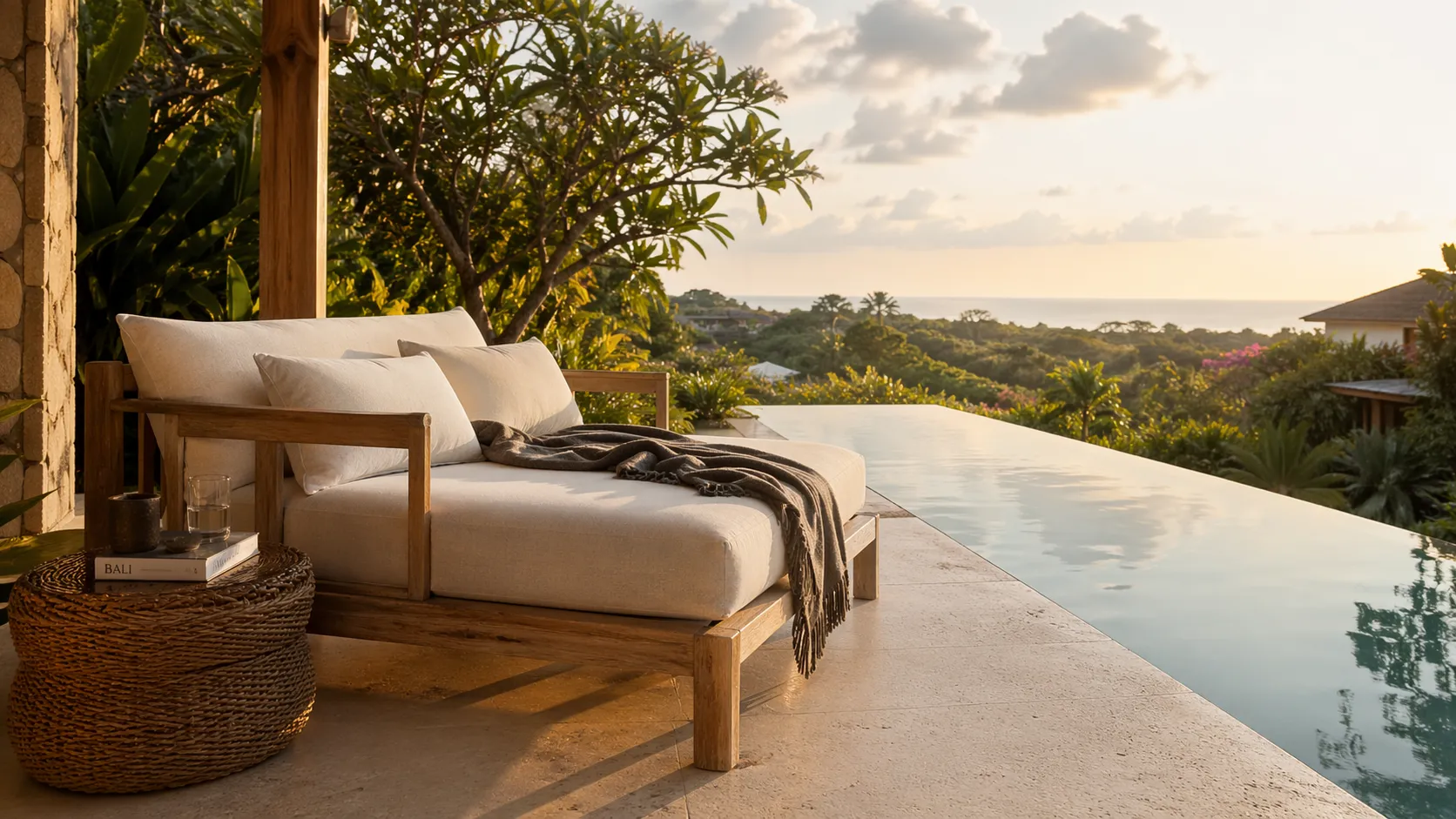 Private villa interior — bespoke Balinese furniture for a tropical villa, delivered door to door